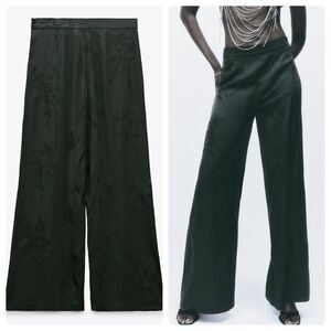 Zara Satin Wide Embroidered Pants New